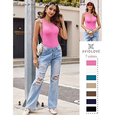 Avidlove Shapewear Bodysuit for Women Basic Body Suits Sleeveless Crew Neck Bodysuits Tops