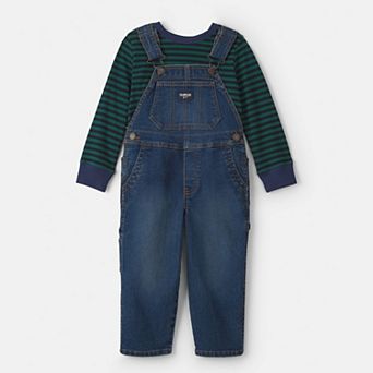 Toddler Boys OshKosh B'gosh® 2 pc Striped Long Sleeve Top & Denim Overall Set