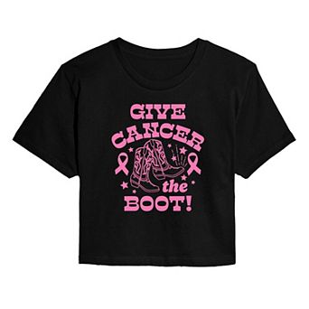 Juniors' “Give Cancer the Boot!” Breast Cancer Awareness Cropped Tee