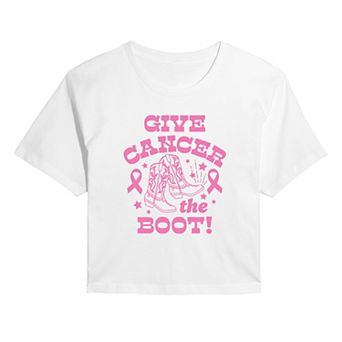 Juniors' “Give Cancer the Boot!” Breast Cancer Awareness Cropped Tee