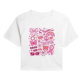 Juniors' Breast Cancer Awareness Collage Cropped Tee
