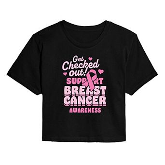 Juniors' “Get Checked Out” Breast Cancer Awareness Cropped Tee