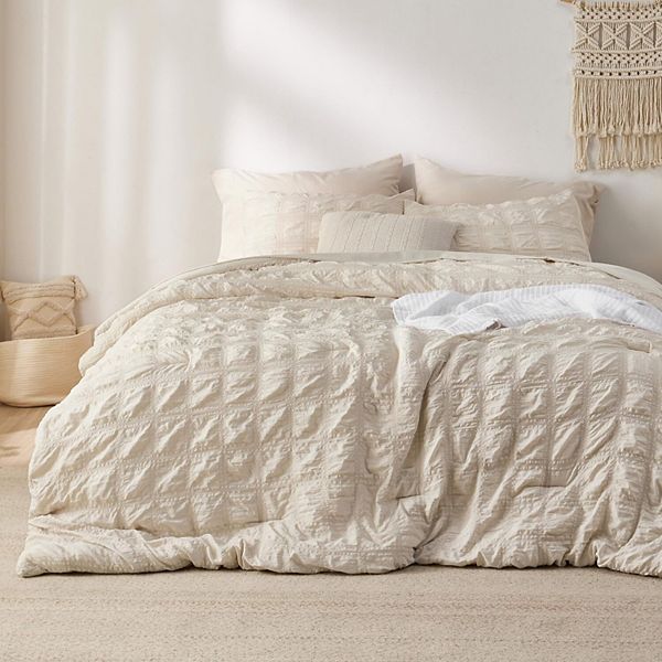 Bedsure Plaid Seersucker 7 pc Bed in a Bag Comforter Set