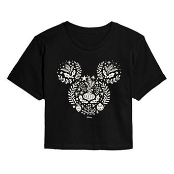 Juniors' Disney's Mickey Mouse Christmas Cropped Tee