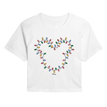 Juniors' Disney's Mickey Mouse Christmas Lights Cropped Tee