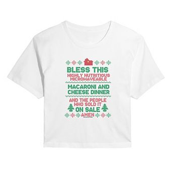 Juniors' Home Alone "Bless This Macaroni & Cheese Dinner" Cropped Tee