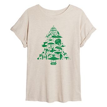 Juniors' Star Wars Ships Christmas Tree Oversized Tee