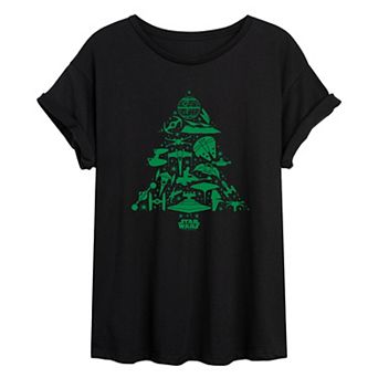 Juniors' Star Wars Ships Christmas Tree Oversized Tee