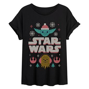 Juniors' Star Wars Yoda & Chewbacca Oversized Tee