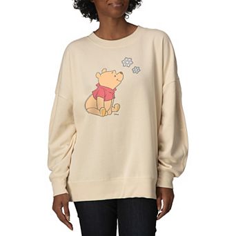 Women's Disney's Winnie The Pooh Snowflakes Oversized Fleece Crew Sweatshirt