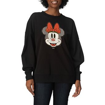 Women's Disney's Minnie Mouse Plaid Patch Oversized Fleece Crew Sweatshirt