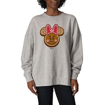 Women's Disney's Minnie Mouse Gingerbread Holiday Oversized Fleece Crew Sweatshirt