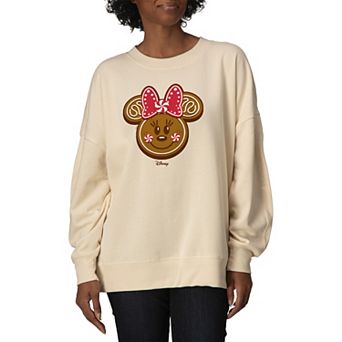 Women's Disney's Minnie Mouse Gingerbread Holiday Oversized Fleece Crew Sweatshirt