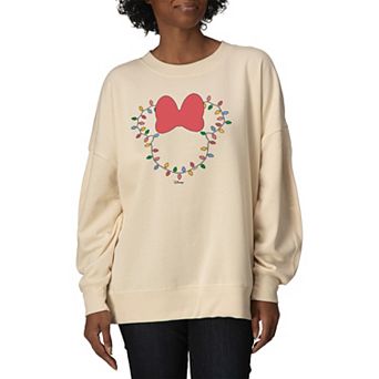 Women's Disney's Minnie Mouse Christmas Lights Oversized Fleece Crew Sweatshirt