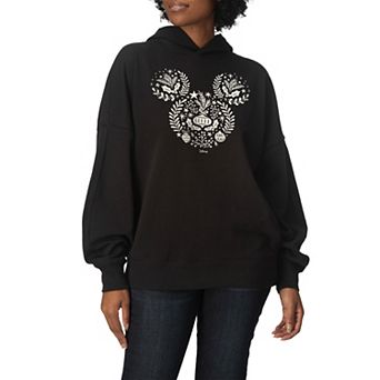 Women's Disney Mickey Mouse Scandinavian Christmas Silhouette Oversized Fleece Hoodie Sweatshirt