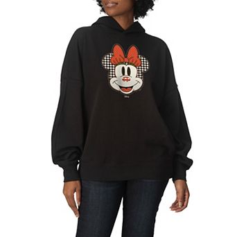 Women's Disney's Minnie Mouse Plaid Patch Oversized Fleece Hoodie Sweatshirt