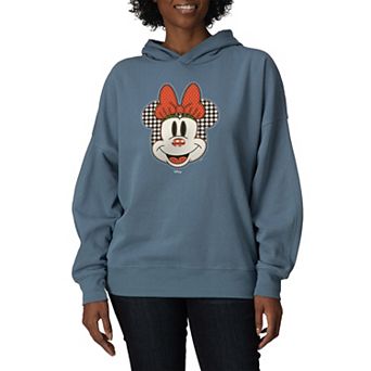 Women's Disney's Minnie Mouse Plaid Patch Oversized Fleece Hoodie Sweatshirt