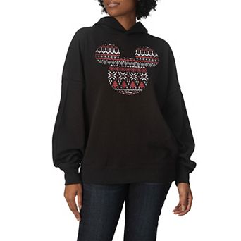 Women's Disney's Mickey Mouse Fair Isle Oversized Fleece Hoodie Sweatshirt
