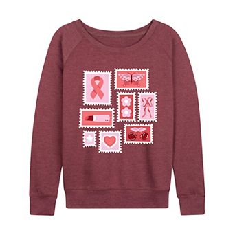 Women's Breast Cancer Awareness Stamps Collage French Terry Long Sleeve Tee