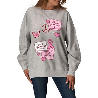 Women's Breast Cancer Awareness Inspirational Oversized Fleece Crew Sweatshirt