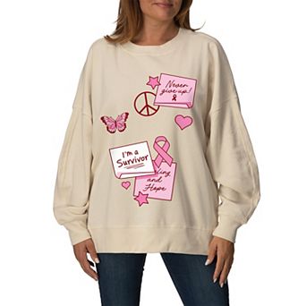 Women's Breast Cancer Awareness Inspirational Oversized Fleece Crew Sweatshirt