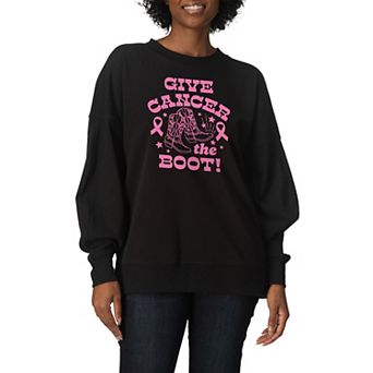 Women's “Give Cancer the Boot!” Breast Cancer Awareness Oversized Fleece Crew Sweatshirt
