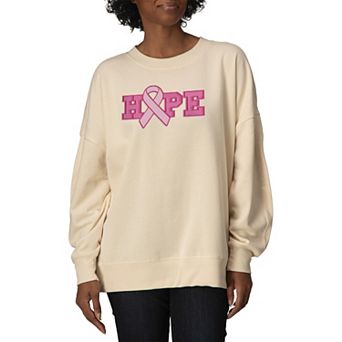 Women's Hope Breast Cancer Ribbon Oversized Fleece Crew Sweatshirt