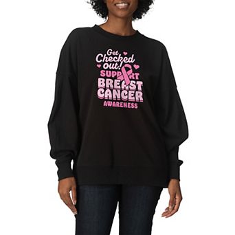 Women's “Get Checked Out” Breast Cancer Awareness Oversized Fleece Crew Sweatshirt