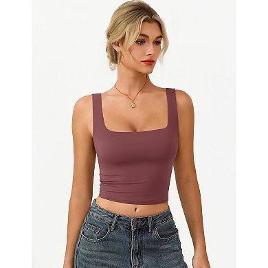 Avidlove Crop Top for Woman Square Neck Tank Double Lined Going Out Slimming Fitted Basic Summer