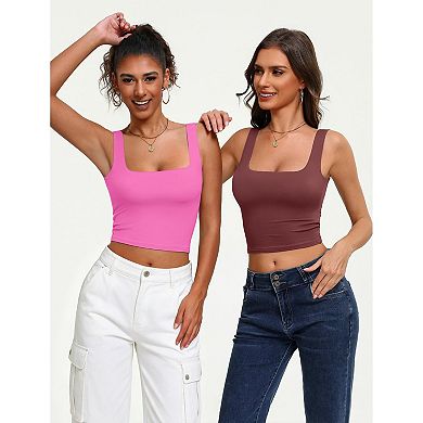 Avidlove Crop Top for Woman Square Neck Tank Double Lined Going Out Slimming Fitted Basic Summer
