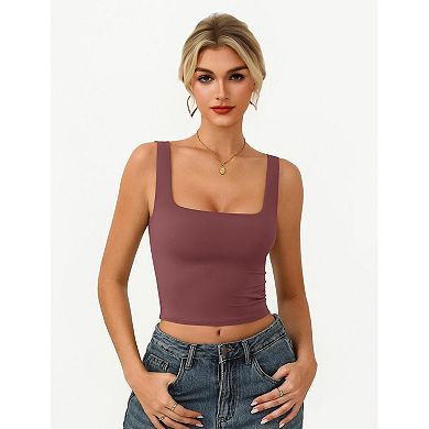 Avidlove Crop Top for Woman Square Neck Tank Double Lined Going Out Slimming Fitted Basic Summer
