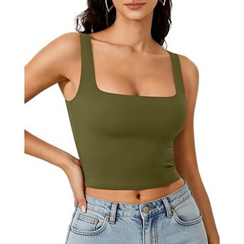 Avidlove Crop Top for Woman Square Neck Tank Double Lined Going Out Slimming Fitted Basic Summer