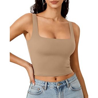Avidlove Crop Top for Woman Square Neck Tank Double Lined Going Out Slimming Fitted Basic Summer