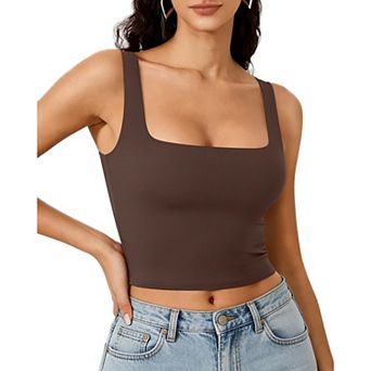 Avidlove Crop Top for Woman Square Neck Tank Double Lined Going Out Slimming Fitted Basic Summer