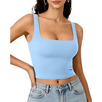 Avidlove Crop Top for Woman Square Neck Tank Double Lined Going Out Slimming Fitted Basic Summer