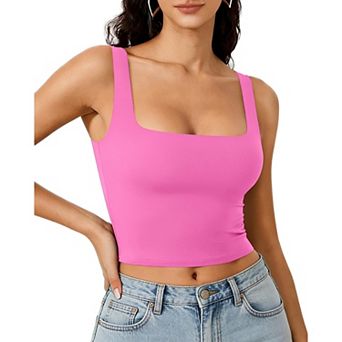 Avidlove Crop Top for Woman Square Neck Tank Double Lined Going Out Slimming Fitted Basic Summer