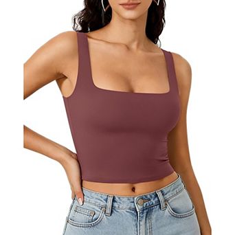 Avidlove Crop Top for Woman Square Neck Tank Double Lined Going Out Slimming Fitted Basic Summer