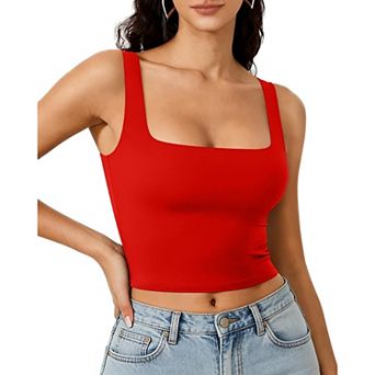 Avidlove Crop Top for Woman Square Neck Tank Double Lined Going Out Slimming Fitted Basic Summer