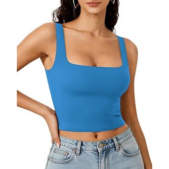 Avidlove Crop Top for Woman Square Neck Tank Double Lined Going Out Slimming Fitted Basic Summer