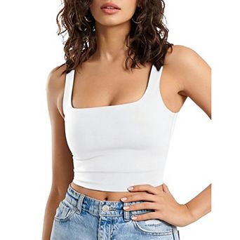 Avidlove Crop Top for Woman Square Neck Tank Double Lined Going Out Slimming Fitted Basic Summer