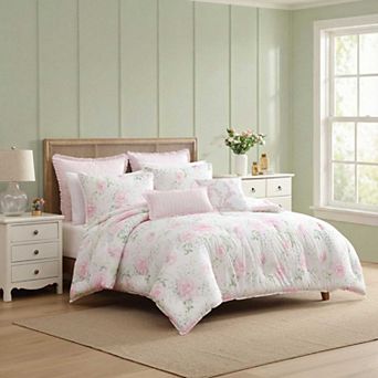 Laura Ashley Serenity Roses Comforter Set with Coordinating Throw Pillows