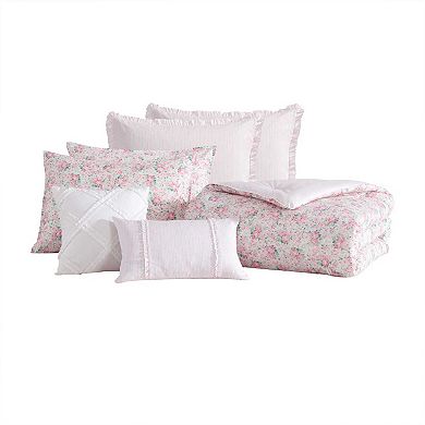 Laura Ashley Pamelas Posies Comforter Set with Coordinating Throw Pillows