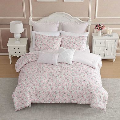 Laura Ashley Pamelas Posies Comforter Set with Coordinating Throw Pillows