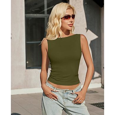 Avidlove Boat Neck Tops for Women Seamless Double Lined Tank Top Cute Basic Fitted Summer Going Out