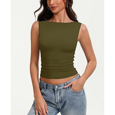 Avidlove Boat Neck Tops for Women Seamless Double Lined Tank Top Cute Basic Fitted Summer Going Out