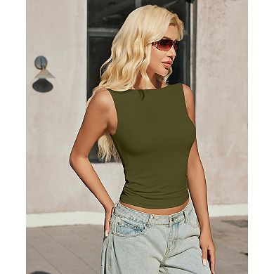 Avidlove Boat Neck Tops for Women Seamless Double Lined Tank Top Cute Basic Fitted Summer Going Out