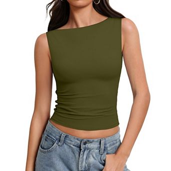 Avidlove Boat Neck Tops for Women Seamless Double Lined Tank Top Cute Basic Fitted Summer Going Out