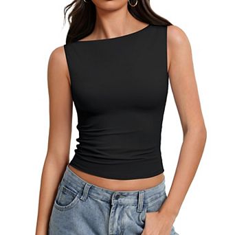 Avidlove Boat Neck Tops for Women Seamless Double Lined Tank Top Cute Basic Fitted Summer Going Out