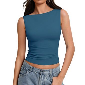 Avidlove Boat Neck Tops for Women Seamless Double Lined Tank Top Cute Basic Fitted Summer Going Out