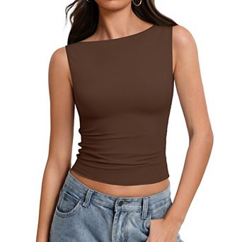 Avidlove Boat Neck Tops for Women Seamless Double Lined Tank Top Cute Basic Fitted Summer Going Out